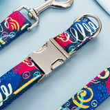Personalized Dog Collar with Name Engraved Quick Release Metal Buckle - Blue Graffiti