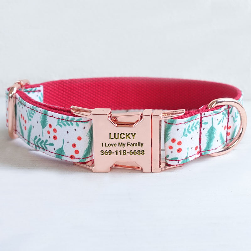 PETDURO Personalized Cat Collar bright Gold Buckle Green Plaid Christmas