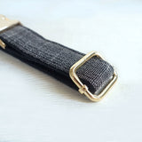 Personalized Dog Collar Set Engraved Gold Buckle Black Tweed