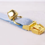 Personalized Cat Collar Engraved Bright Gold Buckle Sky Blue Thick Velvet