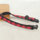 Personalized Cat Collar with Name Engraved Black Buckle Red Plaid