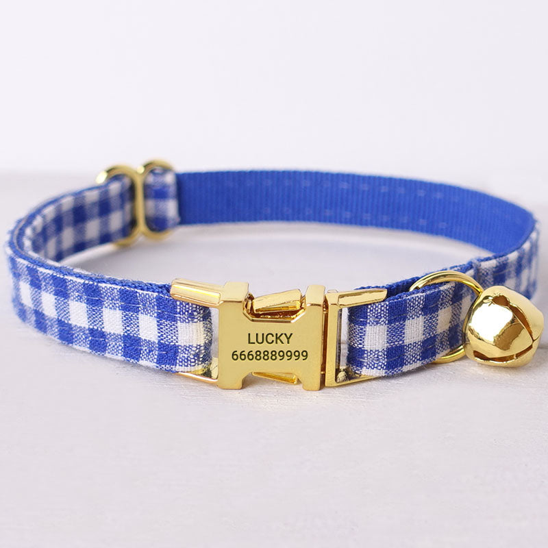 PETDURO Personalized Cat Collar Gold Buckle Cute Mint Blue Velvet