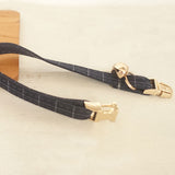 Personalized Cat Collar with Bell Engraved Gold Buckle Navy Flannel Plaid