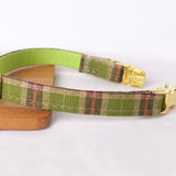 Personalized Cat Collar Bow Tie Set Engraved Bright Gold Buckle Green Plaid