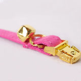 Personalized Cat Collar Engraved Bright Gold Buckle Pink Velvet
