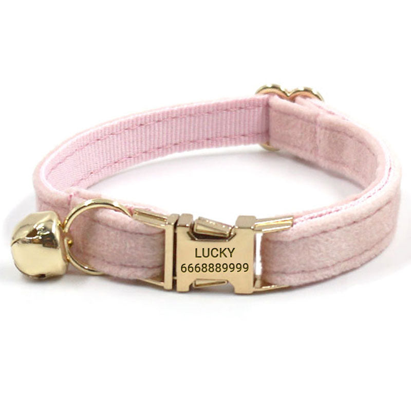 PETDURO Personalized Cat Collar with Bow Tie Gold Buckle Pink Velvet