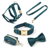 Personalized Dog Harness Engraved Gold Buckle Gem Green with Matching Parts