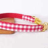 Personalized Cat Collar Bow Tie Set Engraved Bright Gold Buckle Red Plaid