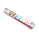 Personalized Dog Collar with Name Engraved Gold Buckle Pink Colorful Heart