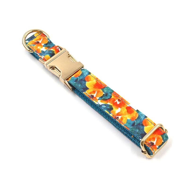 Sam & Maui Cotton Floral Dog Collar with Matt Gold Metal Buckle, 05-Blue  ,Extra Small