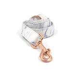 Personalized Dog Collar with Name Engraved Rose Gold Metal Buckle - Grey Marble