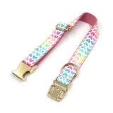 Personalized Dog Collar with Name Engraved Gold Buckle Pink Colorful Heart