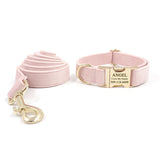 Personalized Dog Collar with Name Engraved Gold Metal Buckle Pink Velvet