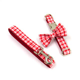 Personalized Dog Collar with Name Engraved Silver Metal Buckle - Red Plaid