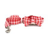Personalized Dog Collar with Name Engraved Silver Metal Buckle - Red Plaid