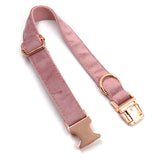 Personalized Dog Collar Engraved Rose Gold Metal Buckle Champagne Pink Velvet