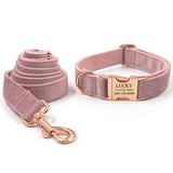 Personalized Dog Collar Engraved Rose Gold Metal Buckle Champagne Pink Velvet