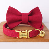Personalized Cat Collar Engraved Bright Gold Buckle Red Velvet