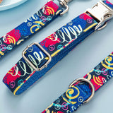 Personalized Dog Collar with Name Engraved Quick Release Metal Buckle - Blue Graffiti