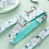Personalized Dog Collar with Name Engraved & Quick Release Metal Buckle Cyan Leaf