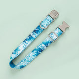 Personalized Dog Collar with Name Engraved Quick Release Metal Buckle - Blue Ocean