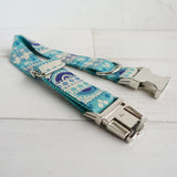 Custom Dog Collar with Name Engraved Quick Release Metal Buckle Ethnic Cyan