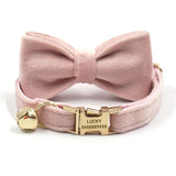 Personalized Cat Collar Set Engraved Gold Buckle Pink Velvet