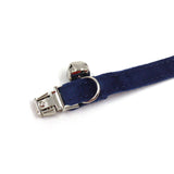 Personalized Cat Collar Set Engraved Silver Buckle Dark Blue Velvet
