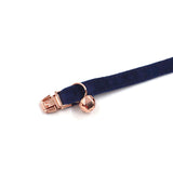 Personalized Cat Collar Set Engraved Rose Gold Buckle Dark Blue Velvet