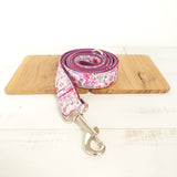 Beautiful Dog Leash 4ft Cotton Fabric for Large Small Dogs Puppies - Purple Flower