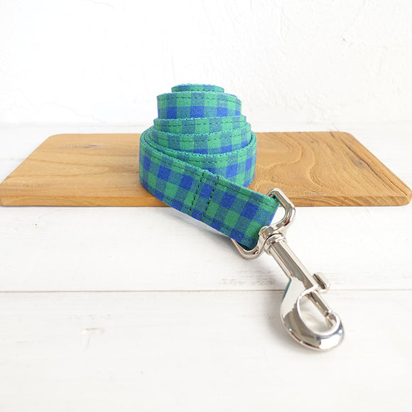 Modern Dog Leash 4ft Cotton Fabric Square Plaid for Large Small Dogs Puppies - Blue Green