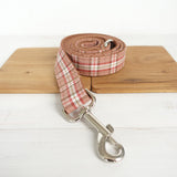 Modern Dog Leash 4ft Cotton Fabric for Large Small Dogs Puppies - Pink Brown Plaid
