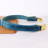 Personalized Cat Collar Engraved Bright Gold Buckle Gem Green Thick Velvet