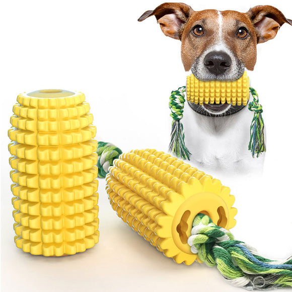 PETDURO Dog Chew Toys Corn Shaped Dental Teething Toy Rubber with Rope