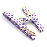 Personalized Dog Collar Set Engraved Gold Metal Buckle Purple Spot Print
