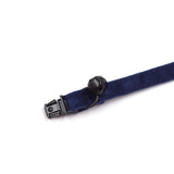 Personalized Cat Collar Set Engraved Black Buckle Dark Blue Velvet