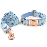 Personalized Dog Collar Set Blueberry Print Engraved Rose Gold Metal Buckle