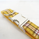 Personalized Dog collars Set with Name Engraved Metal Buckle Cute Lemon Plaid