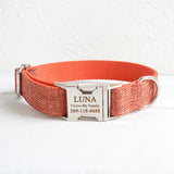 Personalized Dog Collar Orange Suit with Name Engraved Metal Buckle