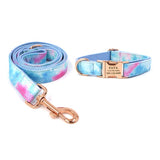 Custom Dog Collar Engraved Rose Gold Metal Buckle with Leash Bow Tie Available