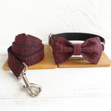 Personalized Dog Collar Red Suit with Leash Bow Tie Quick Release Metal Buckle