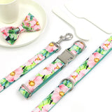 Personalized Dog Collar Engraved Metal Buckle with Leash Bow Tie Available - Green Lotus