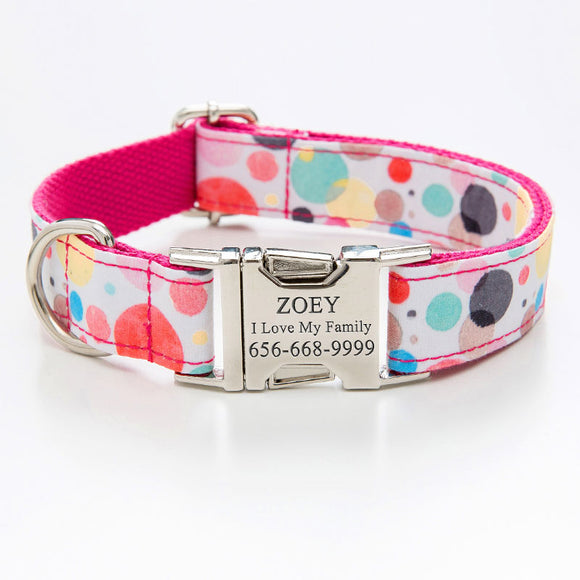 Personalized Dog Collar with Name Engraved Quick Release Metal Buckle - Bubble