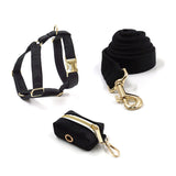Personalized Dog Harness Engraved Gold Buckle with Matching Parts Black Velvet