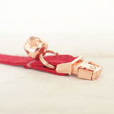 Custom Cat Collar with Bells Engraved Rose Gold Metal Buckle Red Velvet