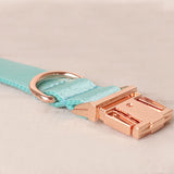 Personalized Dog Collar Set Engraved Rose Gold Buckle Cyan Sating