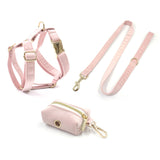 Personalized Dog Harness Engraved Gold Buckle Pink Velvet with Matching Parts