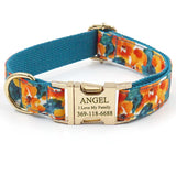 Custom Dog Collar Engraved Quick Release Gold Metal Buckle Blue Hawaii Printed