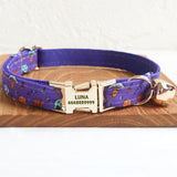 Personalized Cat Collar with Bell Purple Halloween Night Silver Metal Buckle