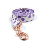 Personalized Dog Collar Set Engraved Rose Gold Metal Buckle Purple Spot Print
